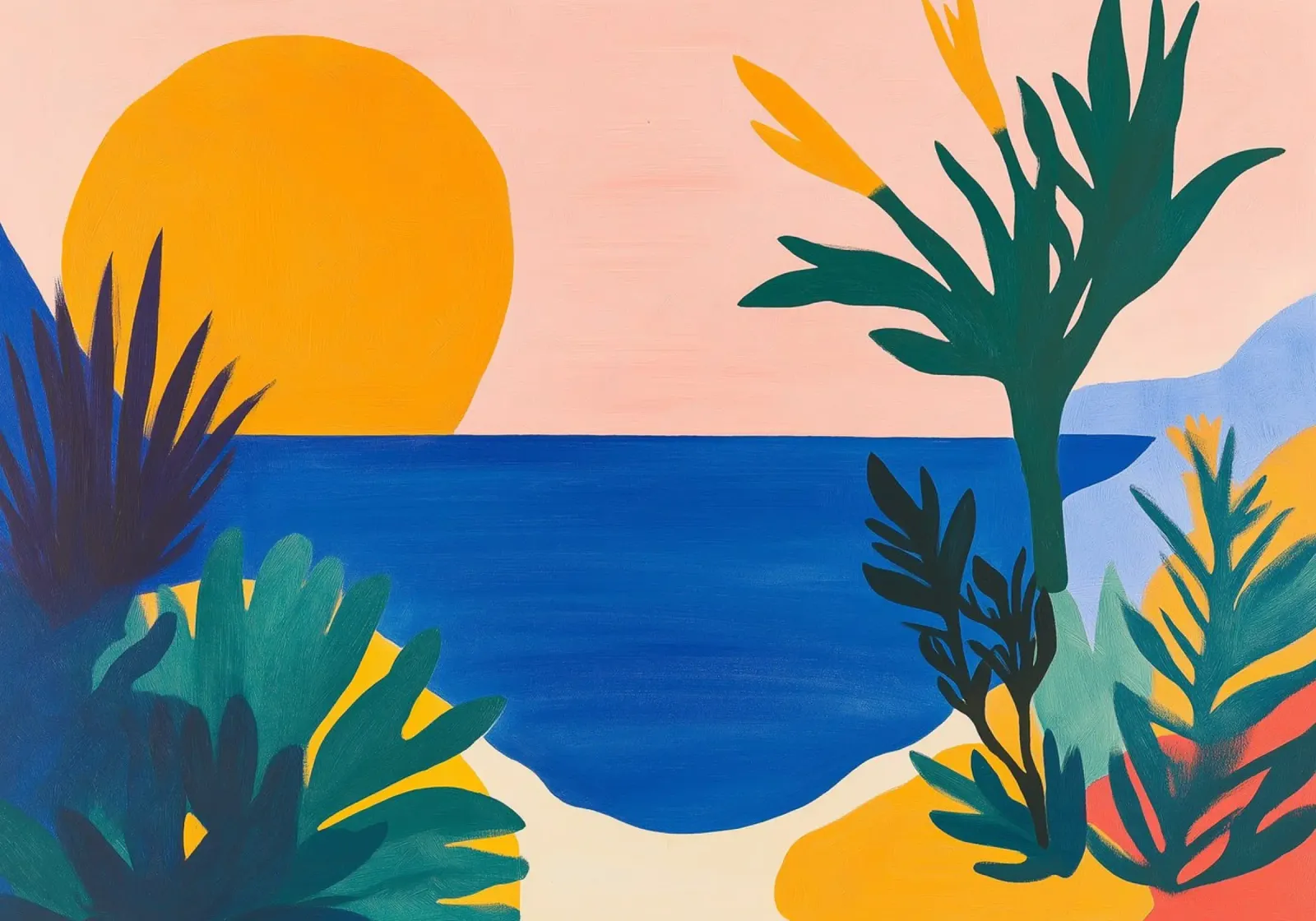 Tropische Zonsondergang, Abstract Kust, Pop Art Print canvas met Baklijst van vintagepod