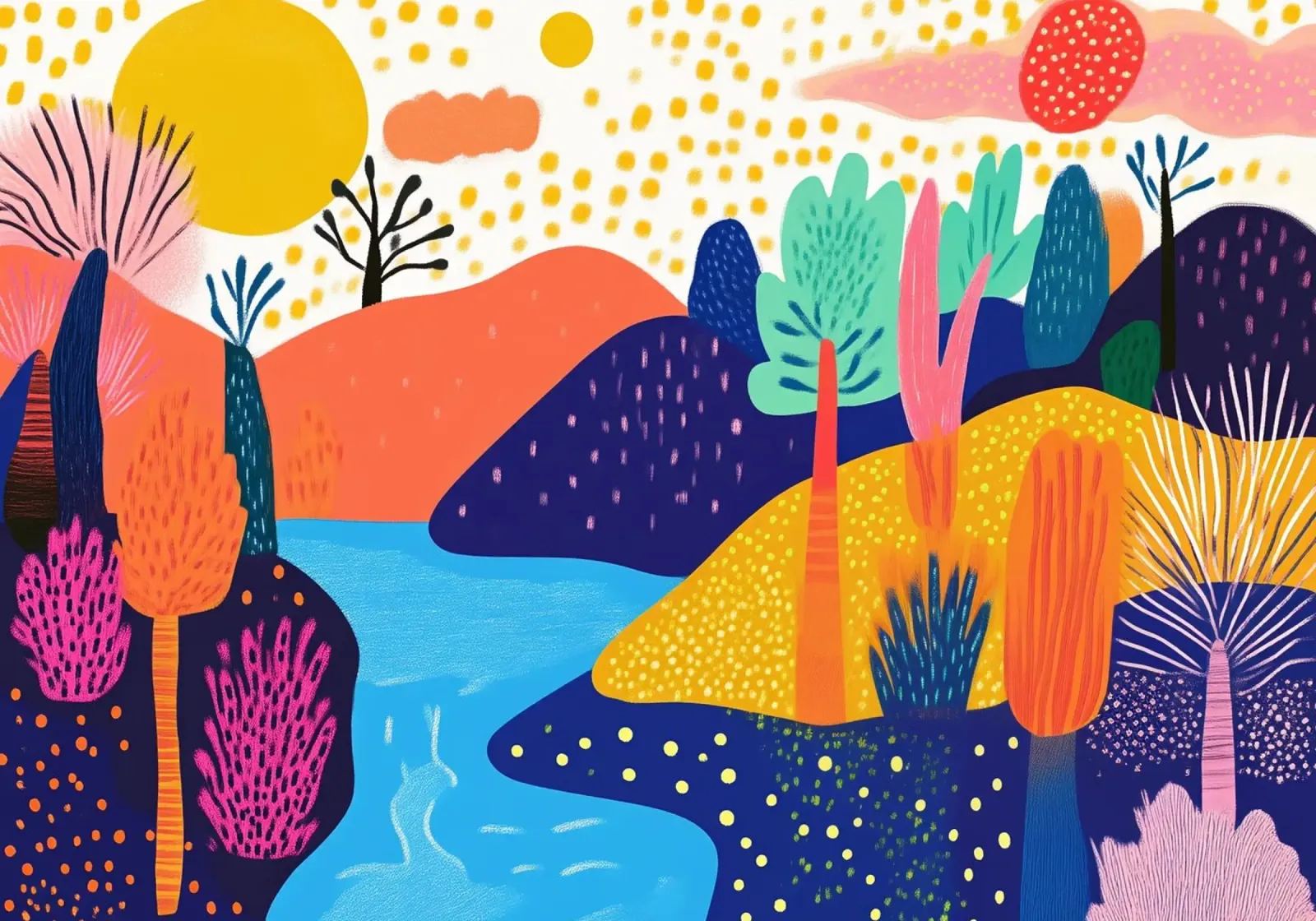 Paesaggio astratto della foresta, Pop Art colorata poster da vintagepod
