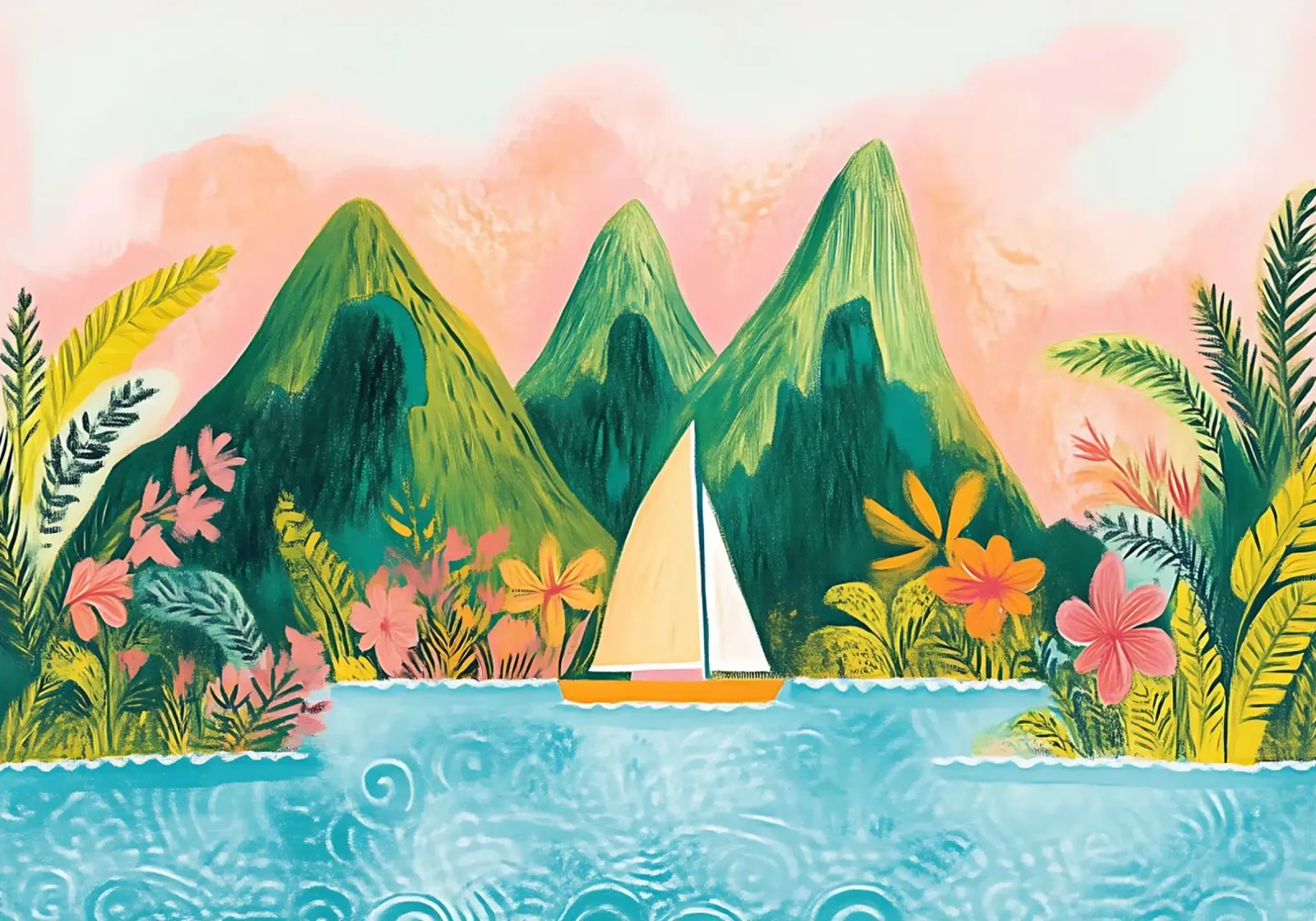 Sailing in Paradise, Tropical Bohemian Art canvas with Floater frame by vintagepod
