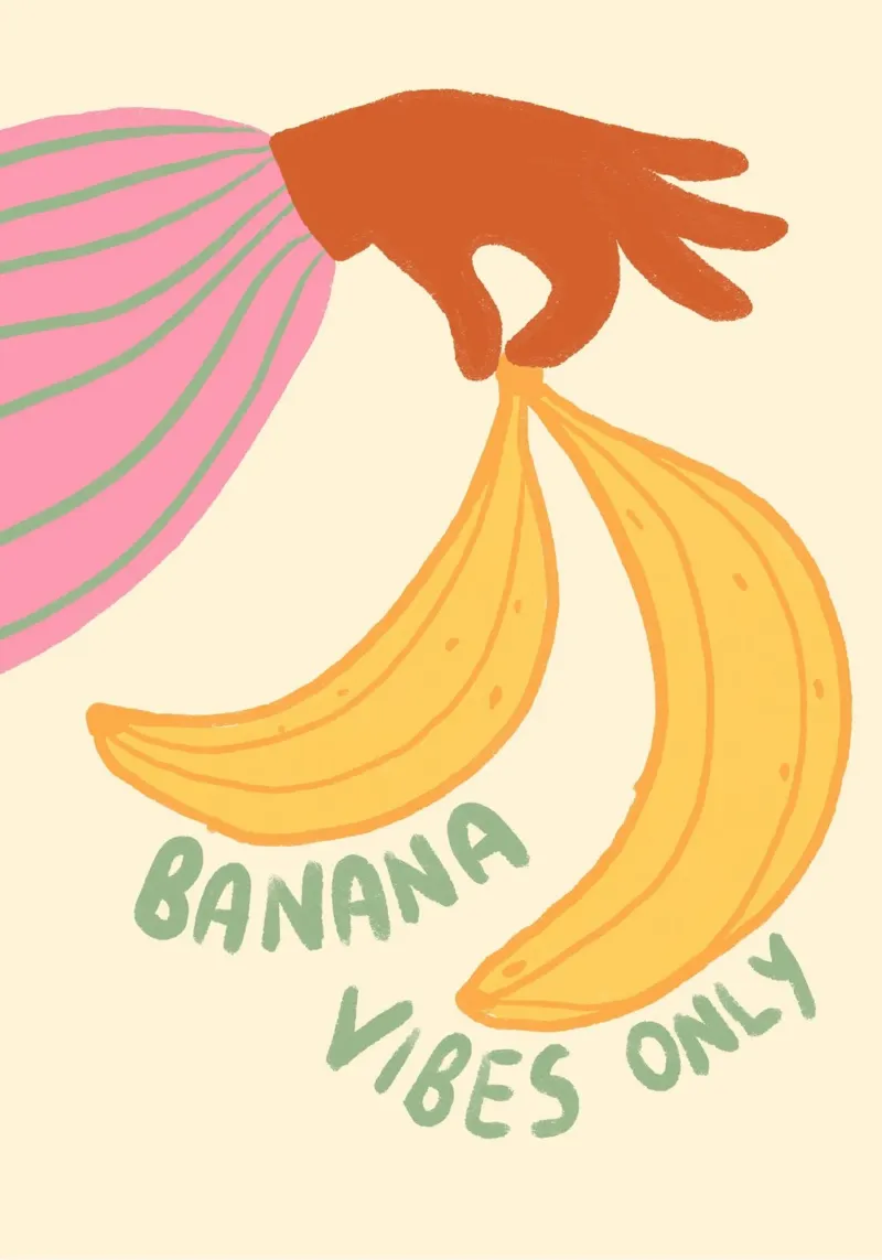Banana Vibes, Poster da cucina divertente, Pop Art poster con telaio in alluminio da vintagepod