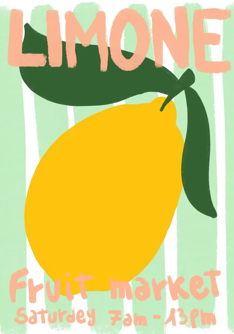 Mercato della frutta al lime, arte in cucina, poster d'epoca poster con telaio in alluminio da vintagepod