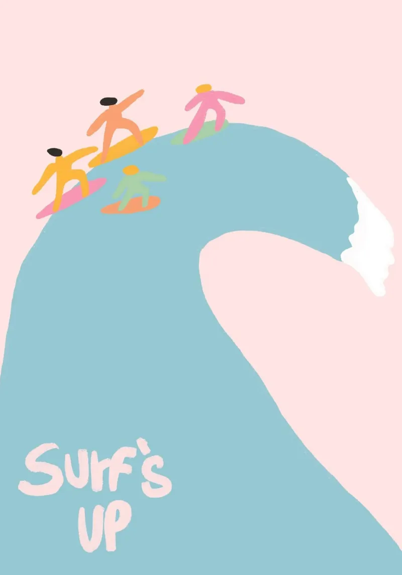 Surf's Up, Minimalist Surfer Art, Ocean Poster canvas with Floater frame by vintagepod