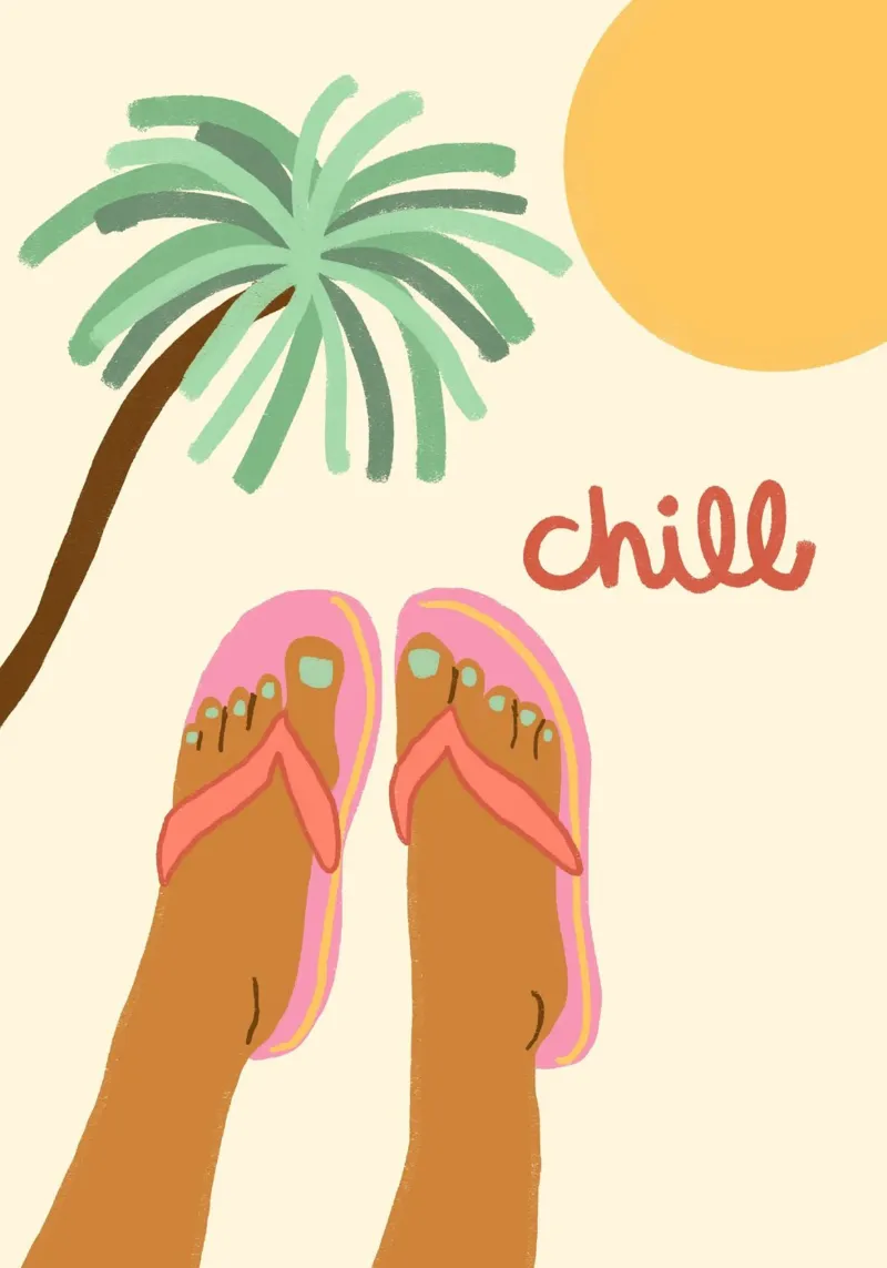 Chill, Gambe da spiaggia, Summer Vibes Art tela con Cornice a cassetta da dawnthesea