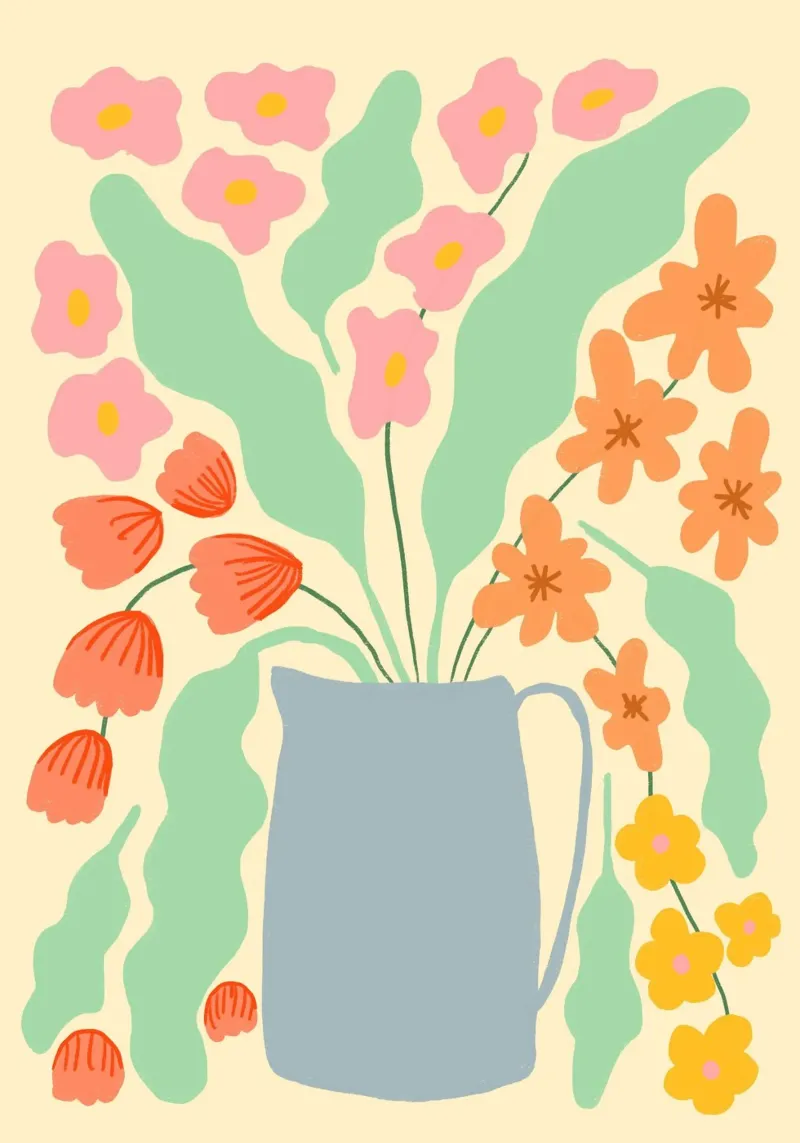Bloemenvaas, abstract botanisch, lentekunst canvas met Baklijst van dawnthesea