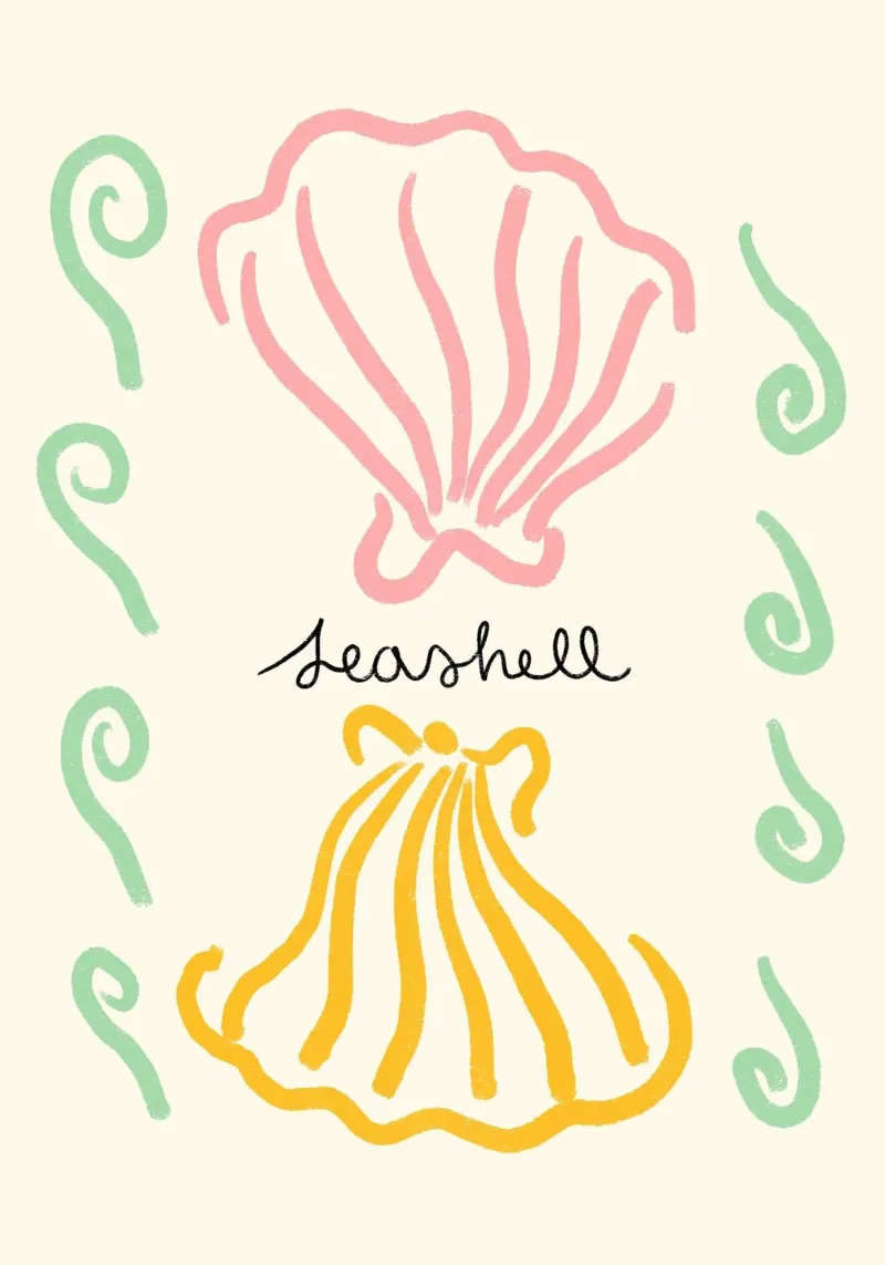 Zeeschelp, minimalistische kustkunst, Retro print canvas met Baklijst van dawnthesea