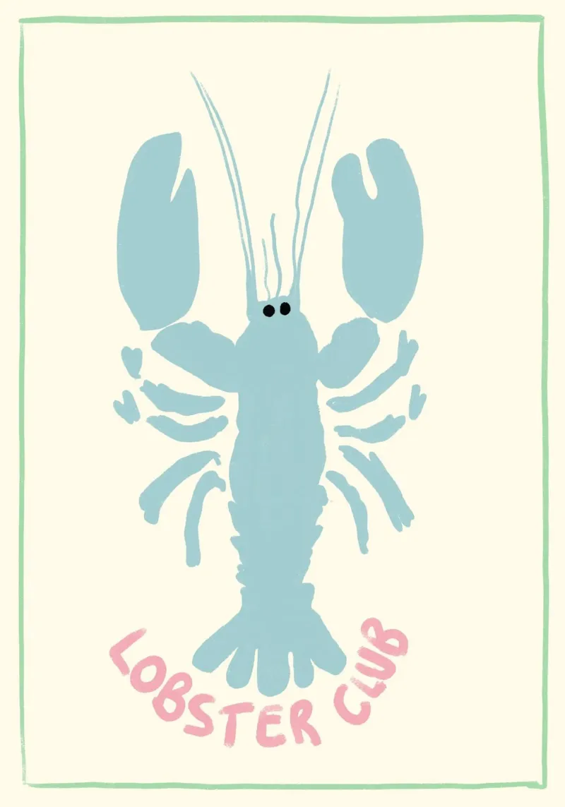 Lobster Club, Minimalist Coastal Art, Retro Print canvas with Floater frame by dawnthesea