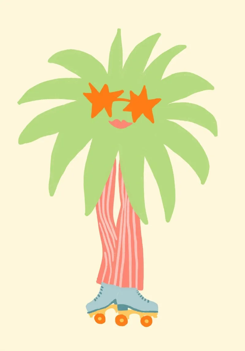 Roller Skate Palm Tree, Quirky Fun Art Leinwand mit Schattenfugenrahmen von dawnthesea