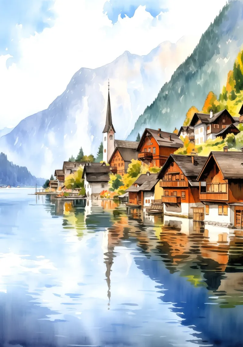 Hallstatt Austria tela con Cornice a cassetta da Cyberpunk Canvas