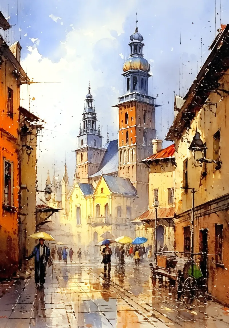 Cracovia Polonia poster con telaio in alluminio da Cyberpunk Canvas