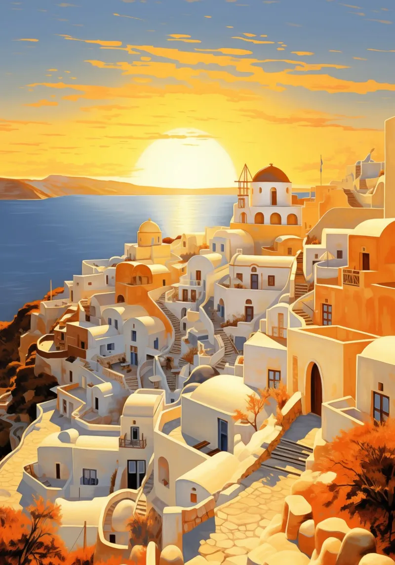 Santorini Griechenland Poster mit Kunststoffrahmen von Cyberpunk Canvas