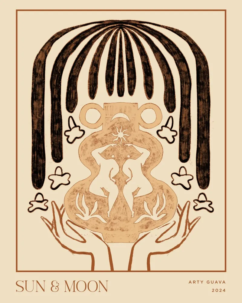 Vessel Collection, Sun and Moon Line Art poster con telaio in legno da Arty Guava