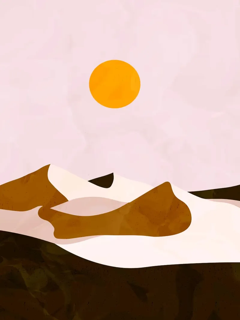 Paesaggio desertico minimalista con sole poster con telaio in alluminio da Sabine Klein