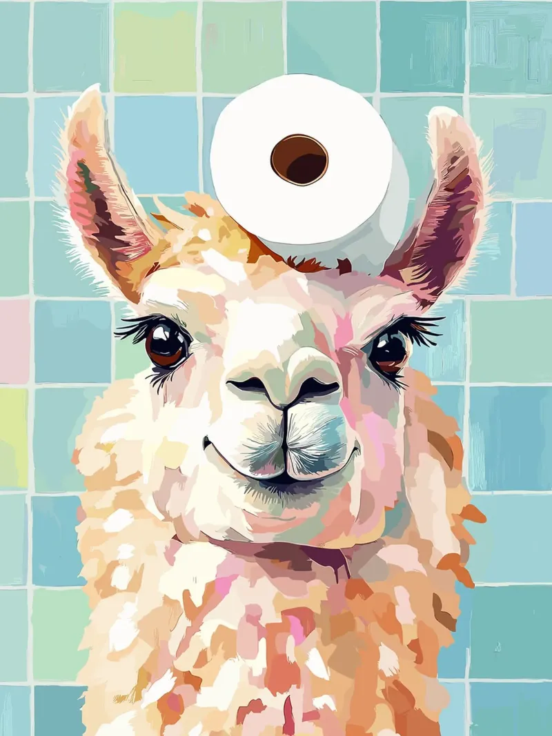 Lama con carta igienica in testa poster con telaio in alluminio da Sabine Klein