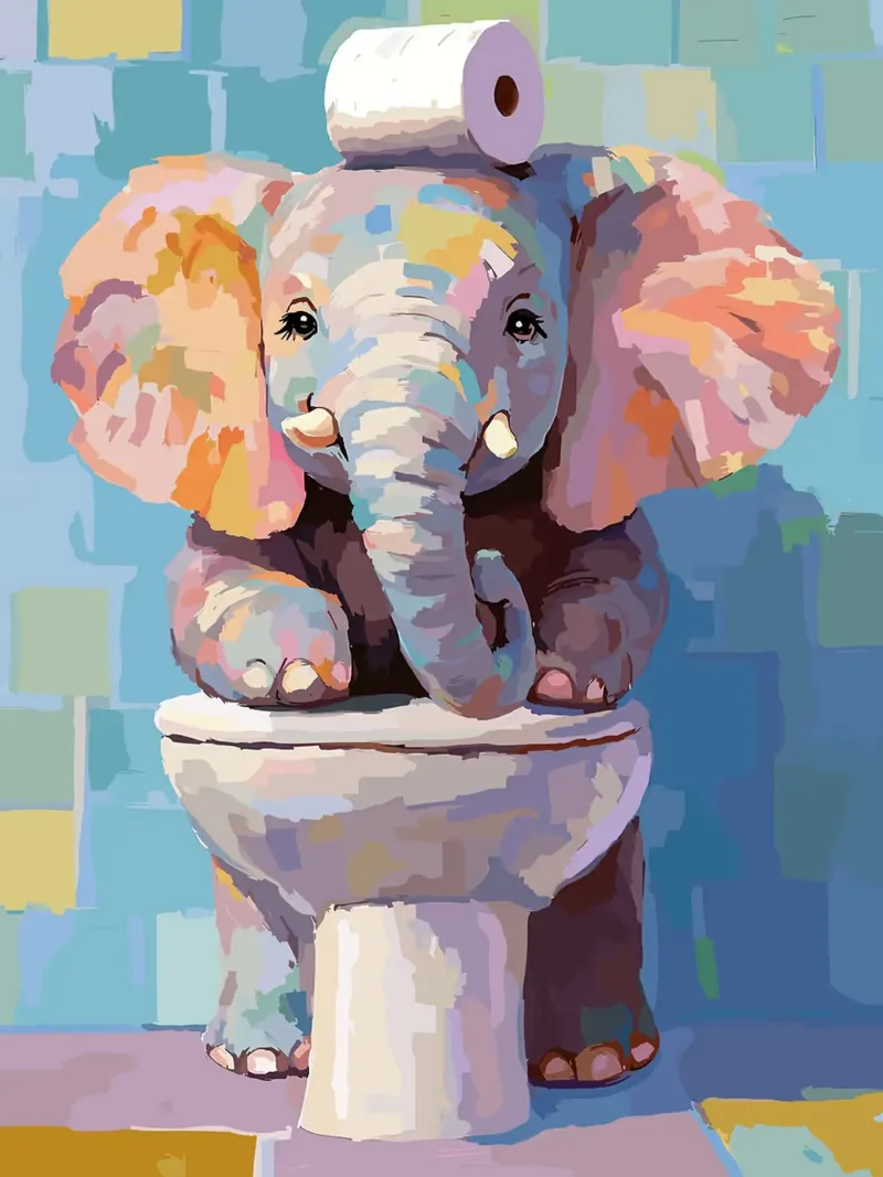 Elefante sul wc con carta igienica poster con telaio in plastica da Sabine Klein