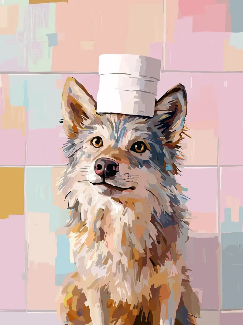 Hond met wc-hoed canvas met Baklijst van Sabine Klein