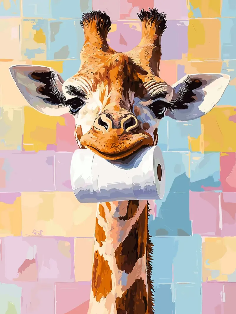 Giraffe met wc-rol canvas met Baklijst van Sabine Klein
