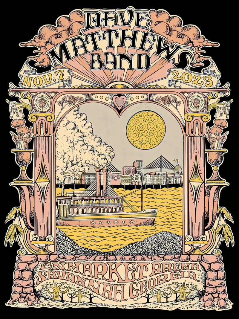 WPP DMB Show Poster Savannah-Dave Matthews Bandart canvas met Baklijst van andrea boceli