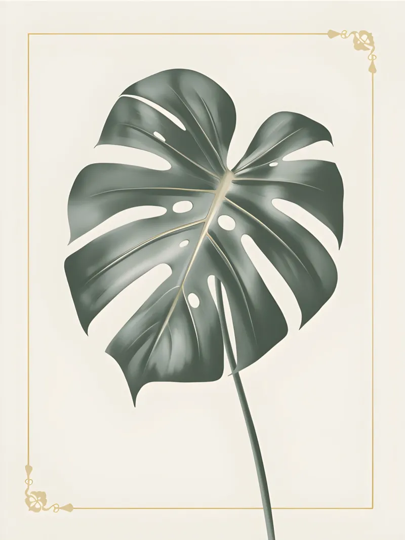 Monstera dagli accenti dorati poster con telaio in alluminio da The Green Room