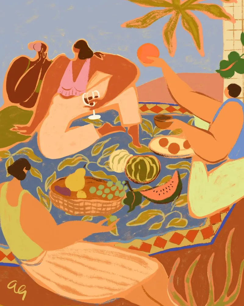 Summer Picnic poster con telaio in legno da Arty Guava
