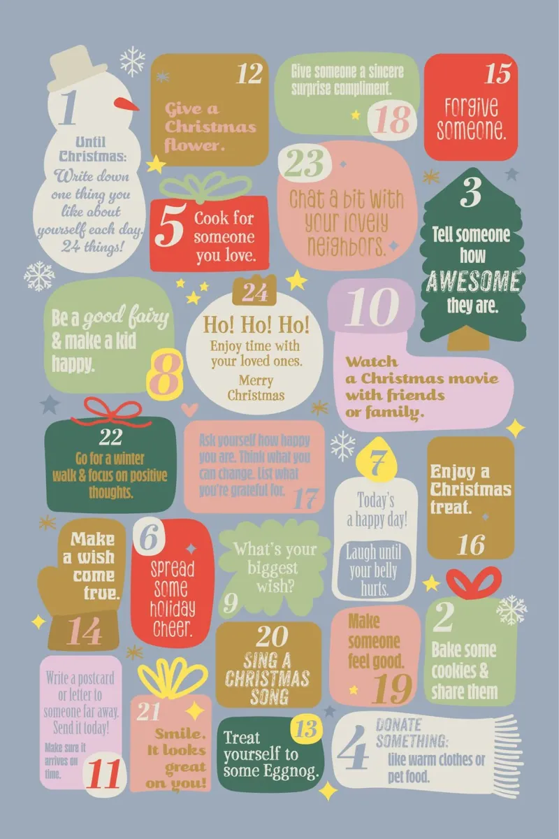 Advent calendar.  Positive vibes. English poster with aluminum frame by Fraysein Design