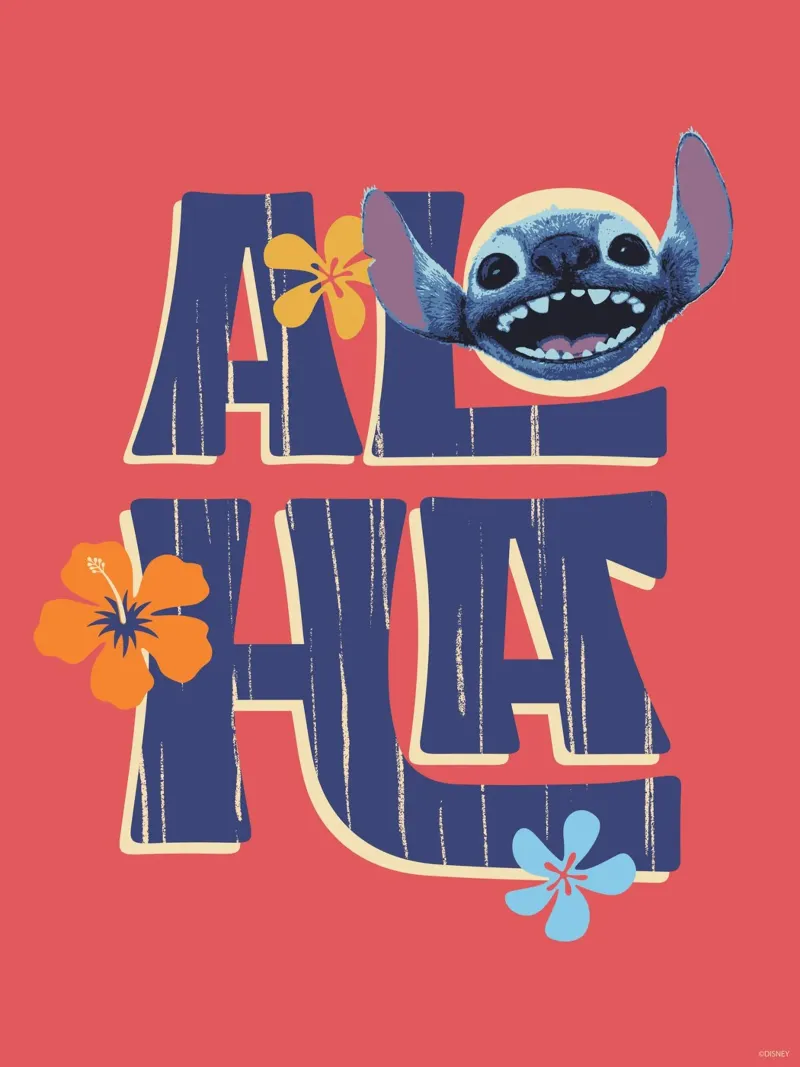 Stitch ALOHA red poster con telaio in legno da Stitch