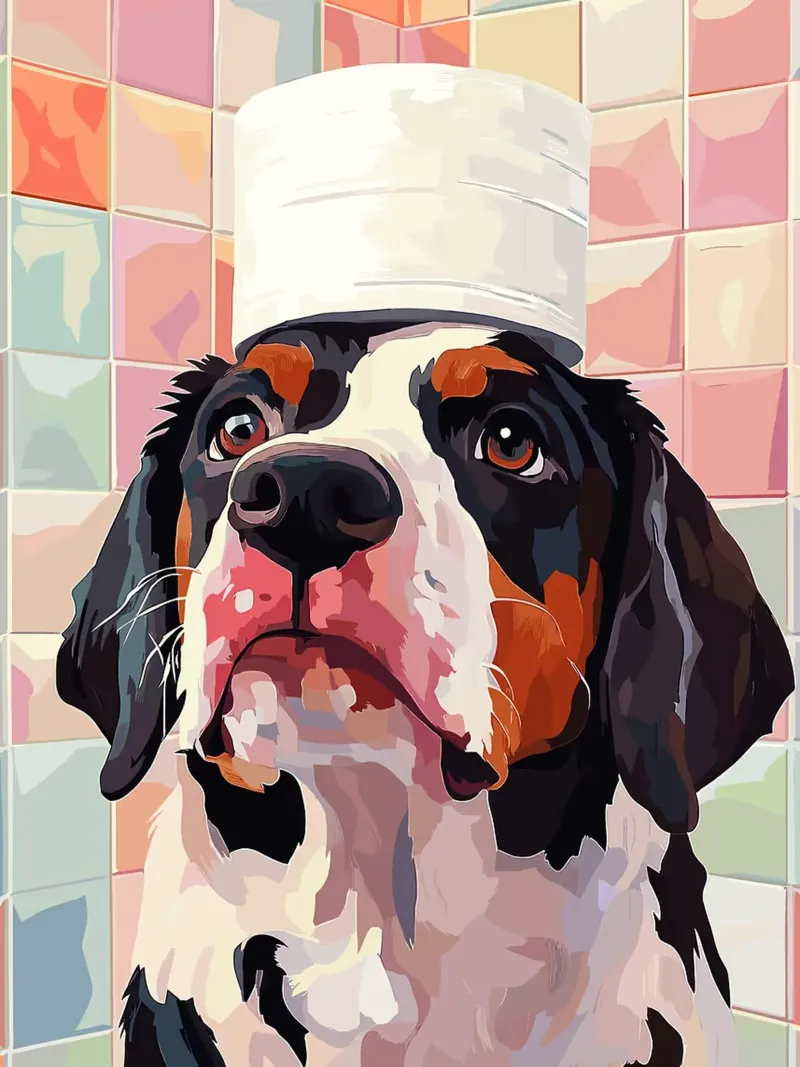 Cane con cappello Arte digitale poster con telaio in legno da Lisa Becker