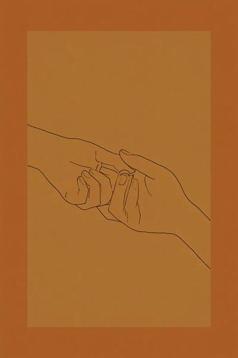 Drawing of Intertwined Hands on Brown Background canvas with Floater frame by DesignDoodle