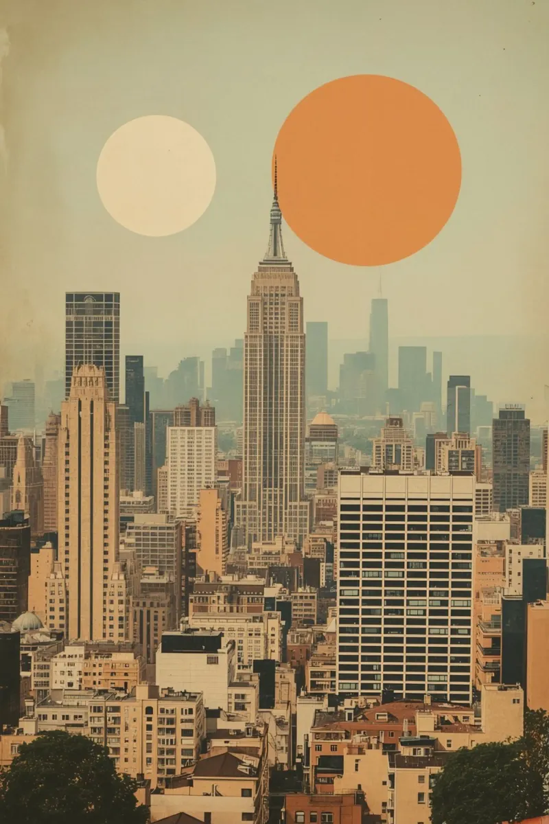 Empire State Building con sole e luna poster con telaio in alluminio da DesignDoodle