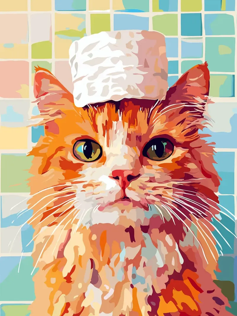 Kat met wc-hoed canvas met Baklijst van Leon Franke