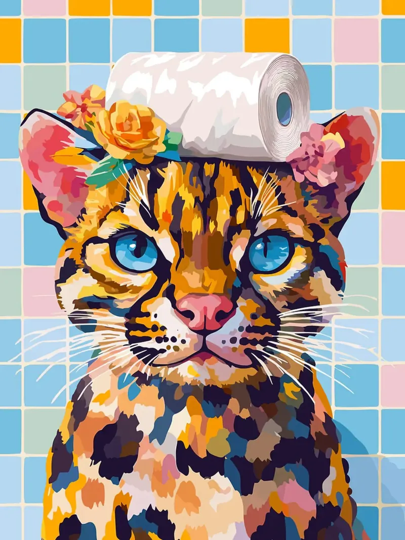 Gatto con cappello di carta igienica tela con Cornice a cassetta da Leon Franke