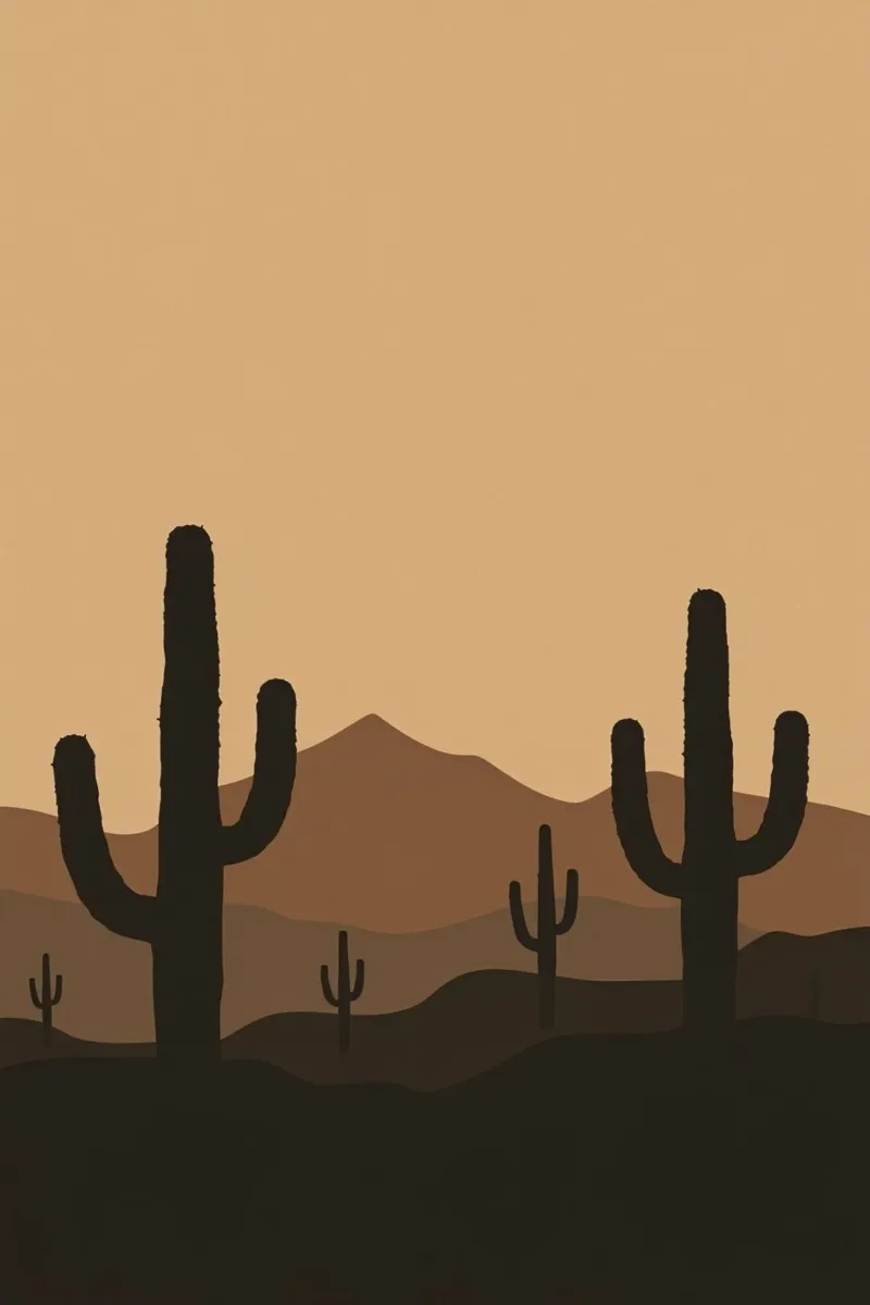 Paesaggio desertico monocromatico con sagome di cactus poster con telaio in plastica da DesignDoodle