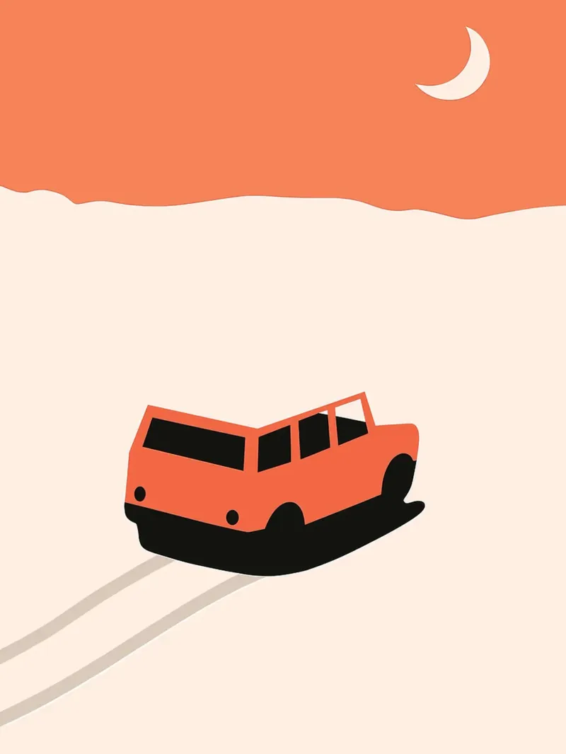 Auto arancione Illustrazione minimalista del paesaggio poster da Maria Maier