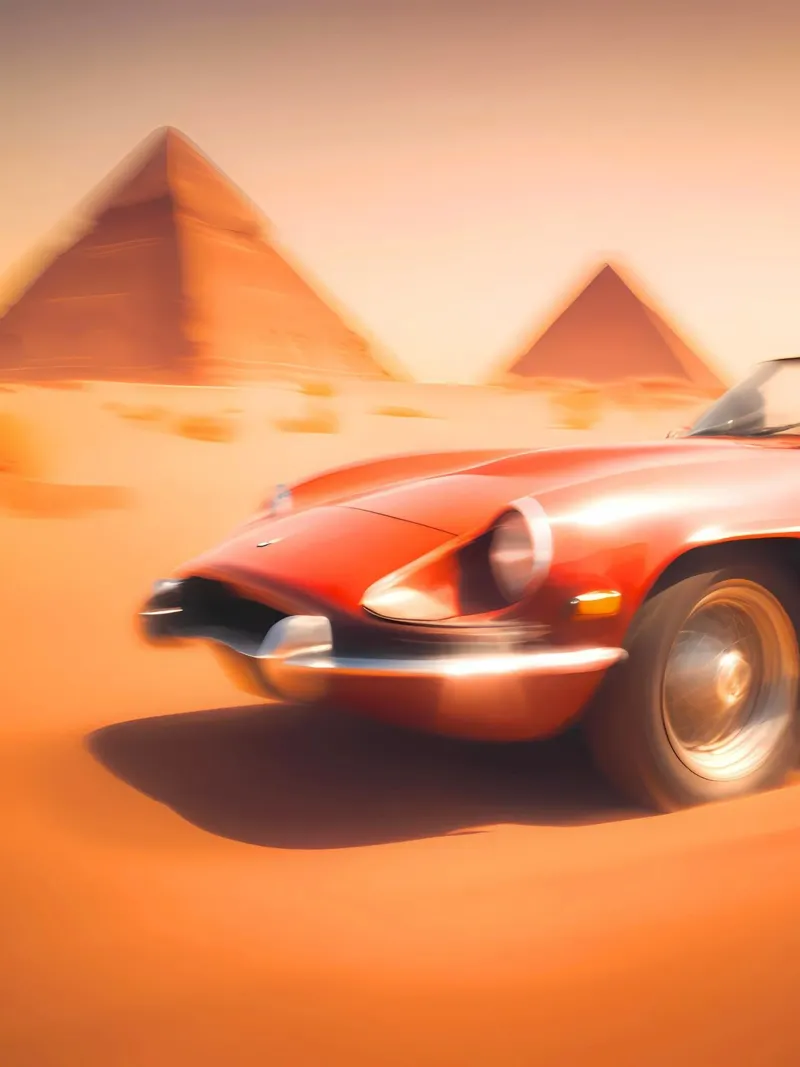 La Voiture du Désert poster con telaio in plastica da ICONICA Art Studio