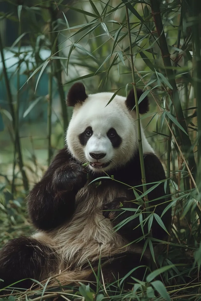 Panda eet bamboe canvas met Baklijst van DesignDoodle