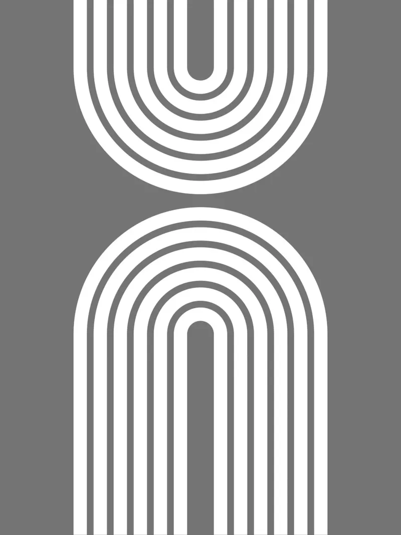 Archi geometrici minimalisti in grassetto 2 | Bianco su grigio scuro poster con telaio in alluminio da Beauty in Simplicity