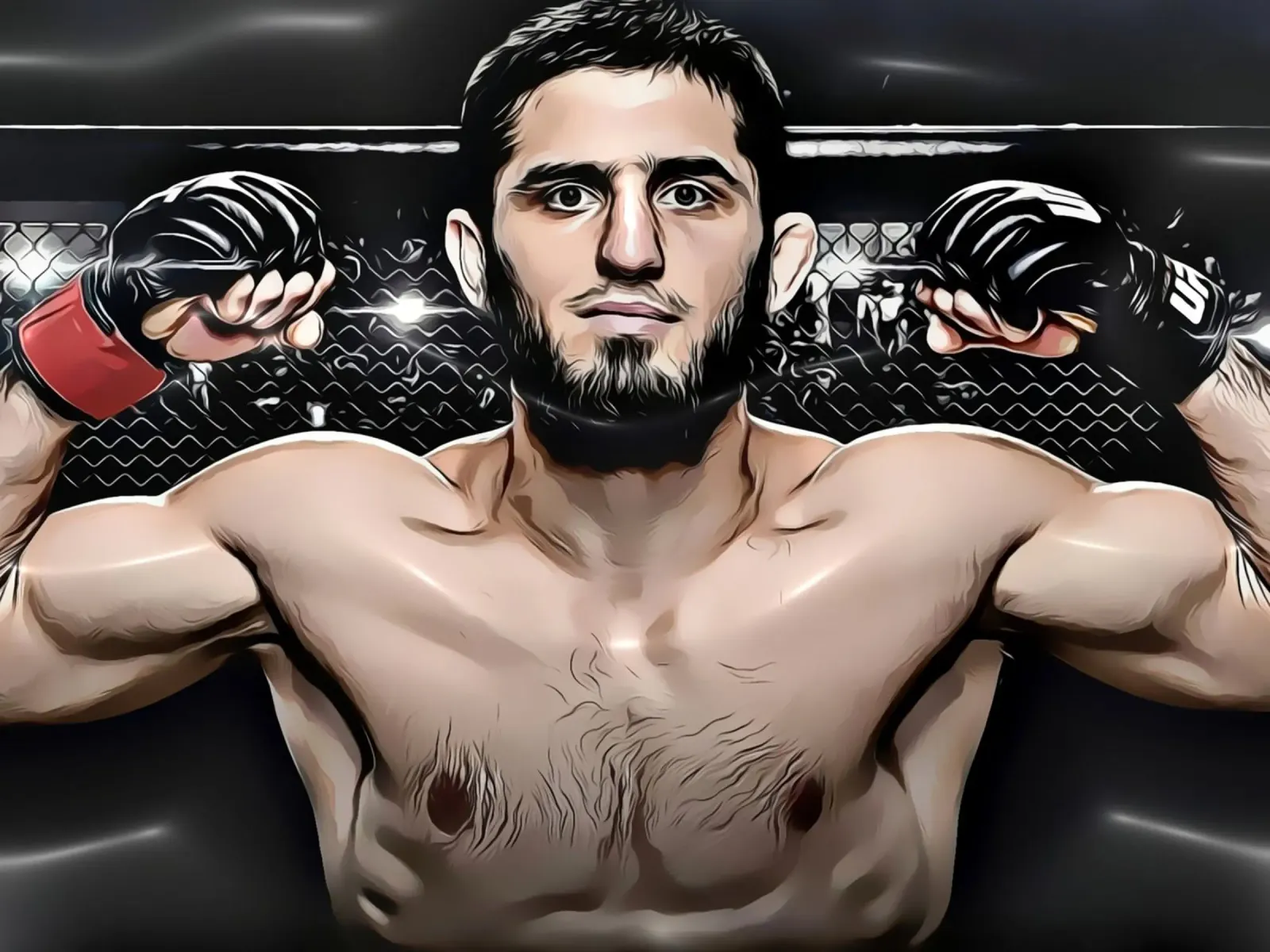 Portrait d'Islam Makhachev dans l'octogone poster de dark eagle
