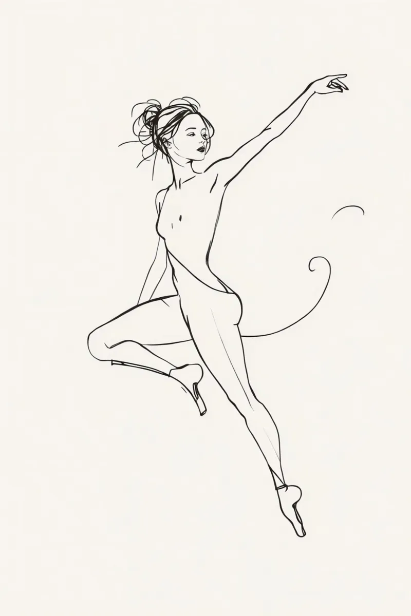 Dessin au trait d'une femme en body posant toile avec Caisse américaine de DesignDoodle