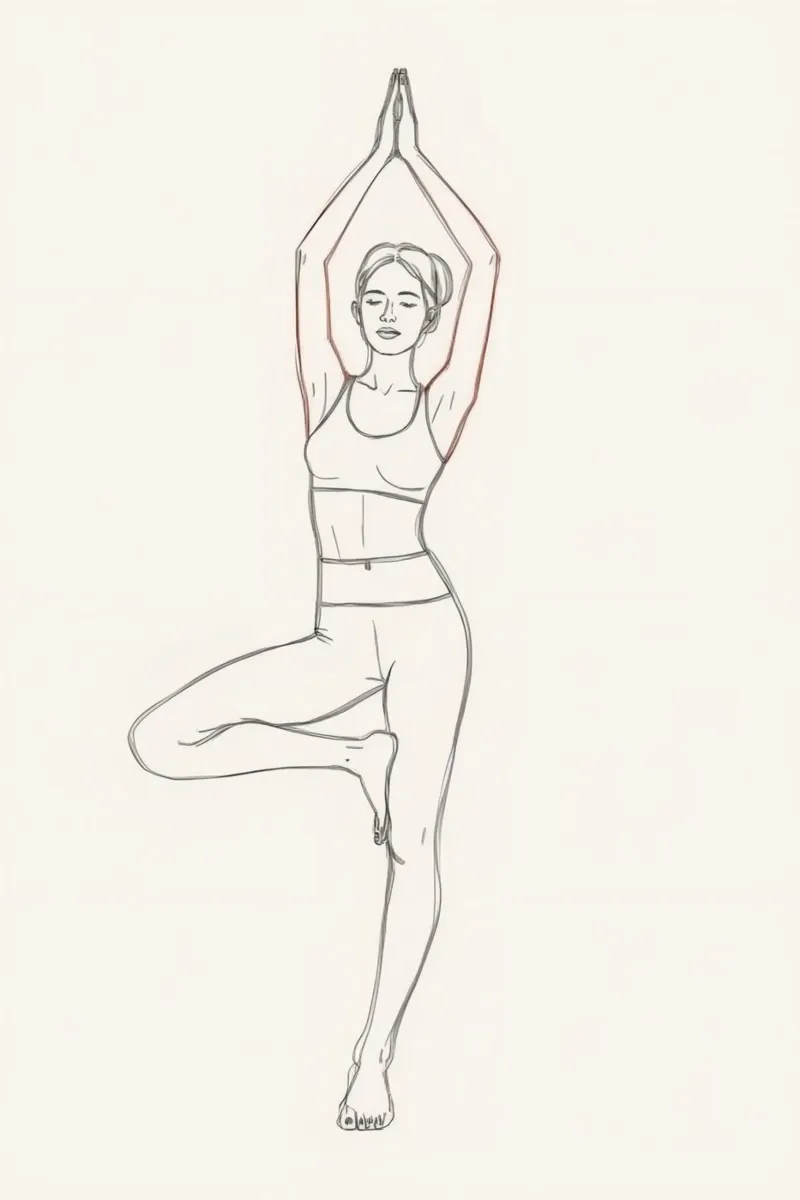 Dessin au trait d'une femme en position de yoga dans un arbre toile avec Caisse américaine de DesignDoodle