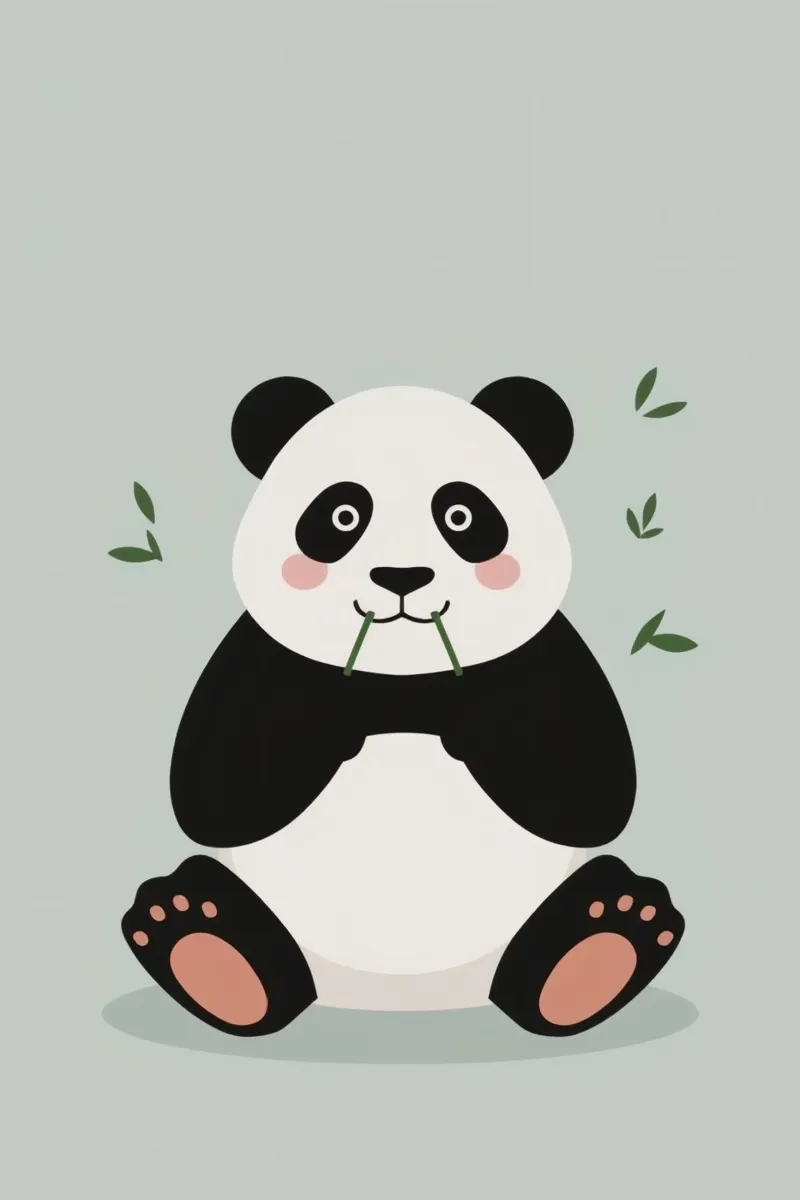 Panda con bambù su sfondo grigio-verde poster con telaio in legno da DesignDoodle