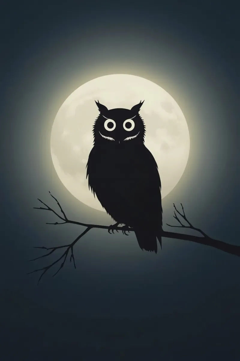 Sagoma di gufo su un ramo di fronte alla luna piena poster da DesignDoodle