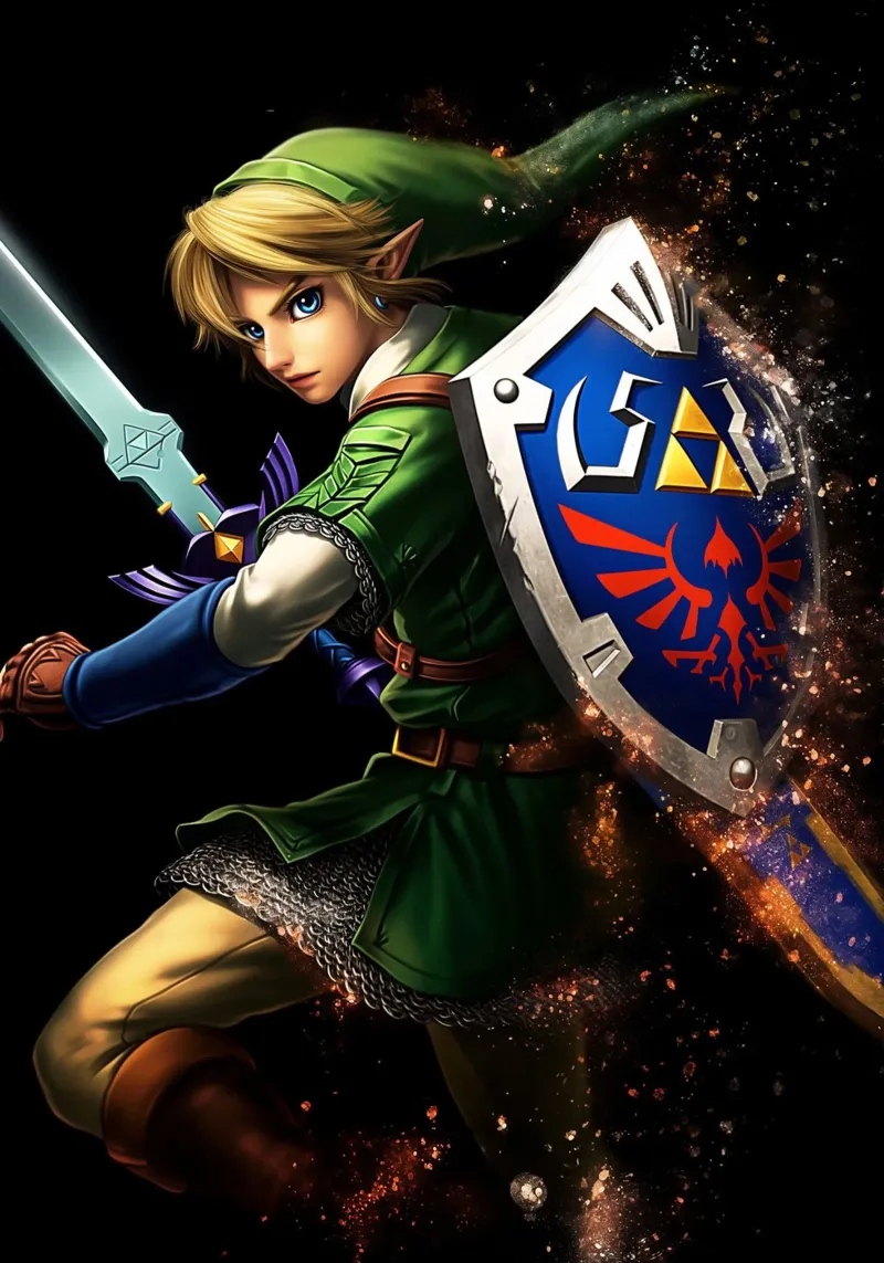Link The Legend of Zelda canvas with Floater frame by Fleur de Lys