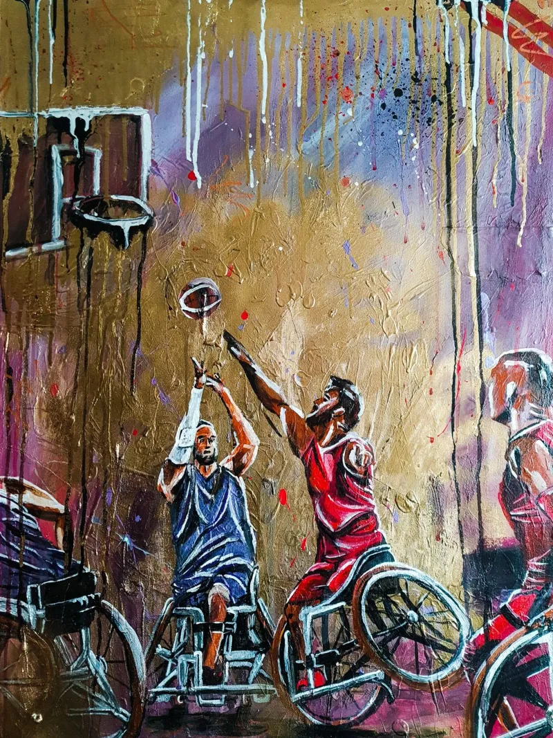 Rollstuhl-Basketball canvas with Floater frame by Hirschbild