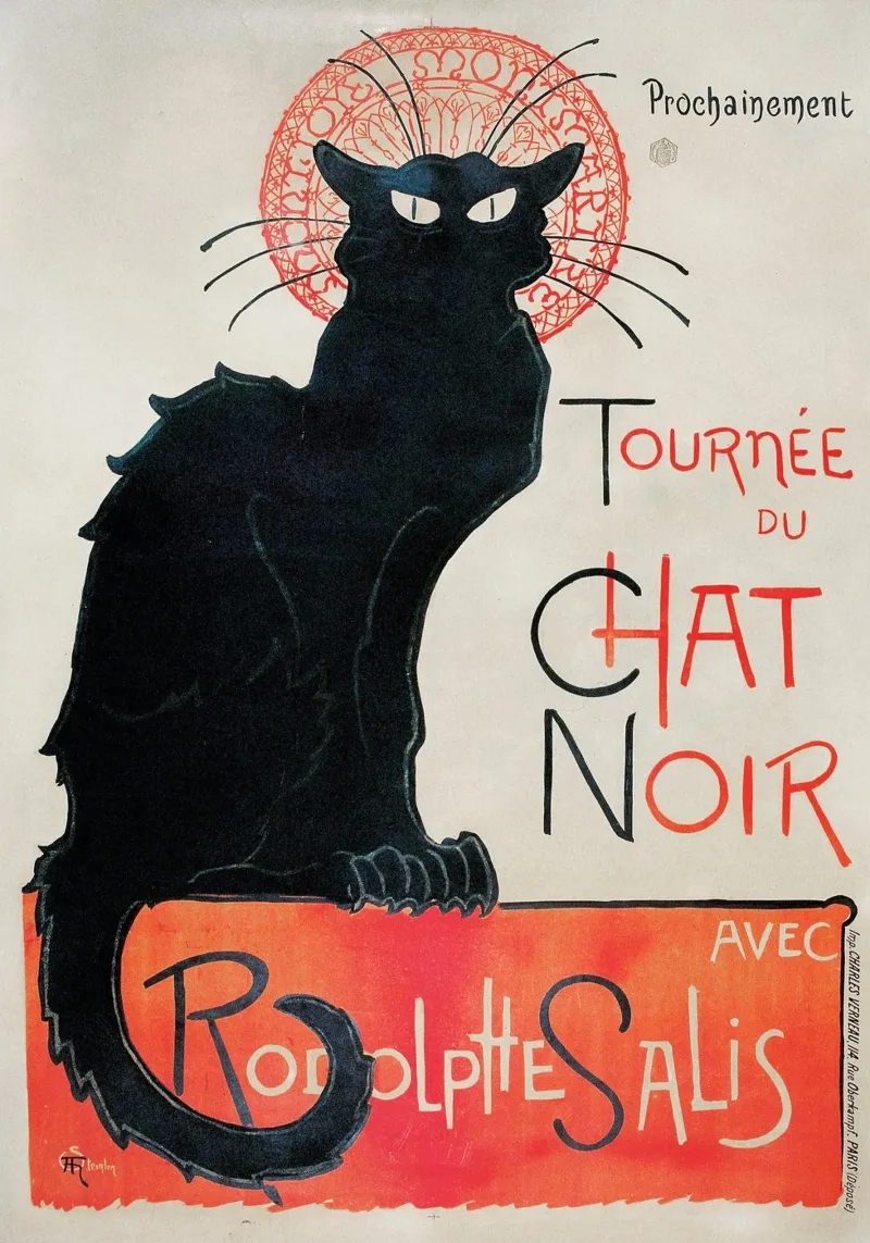 Tour dello Chat Noir di Théophile-Alexandre Steinle poster con telaio in legno da Chérie Prints