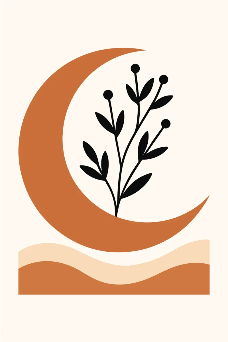 Crescent Moon with Wild Sprigs poster con telaio in plastica da LisaArtes