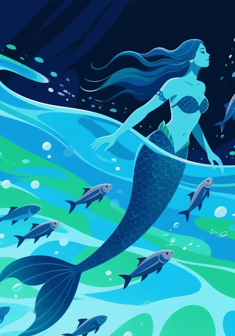 La sirena nuota sott'acqua poster da knowledge