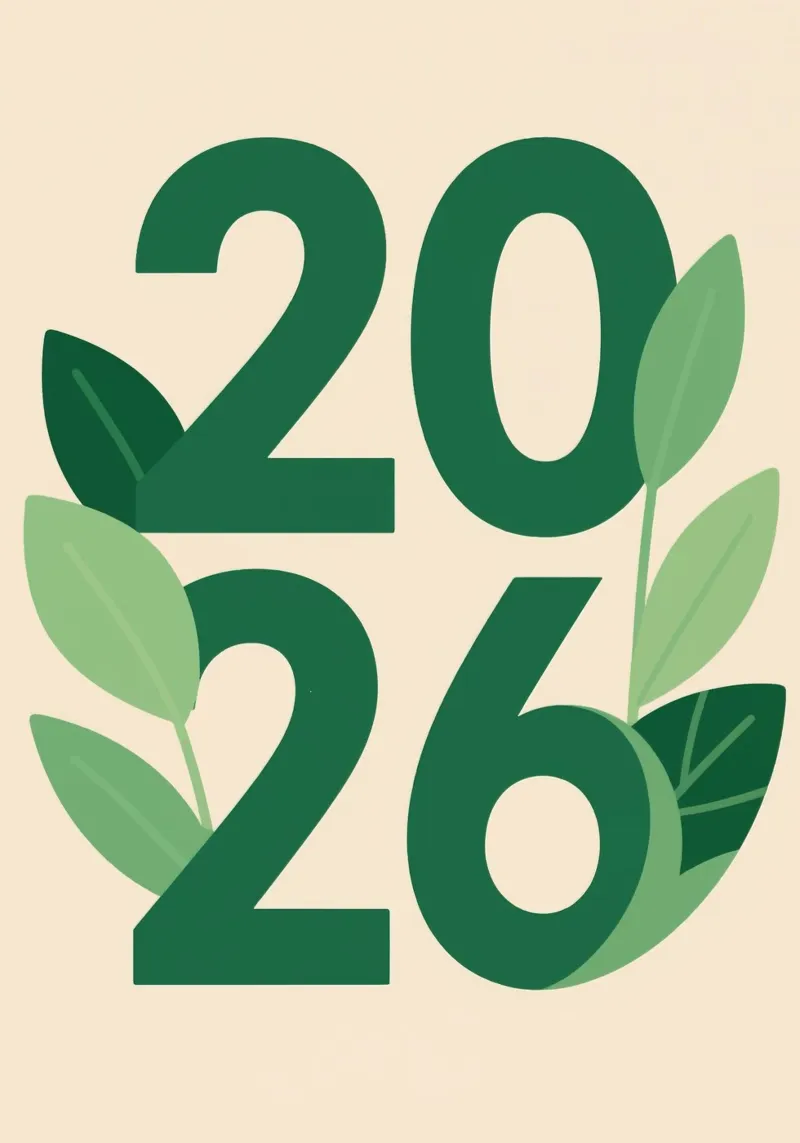 Year 2026 with leaf nature Poster mit Holzrahmen von knowledge