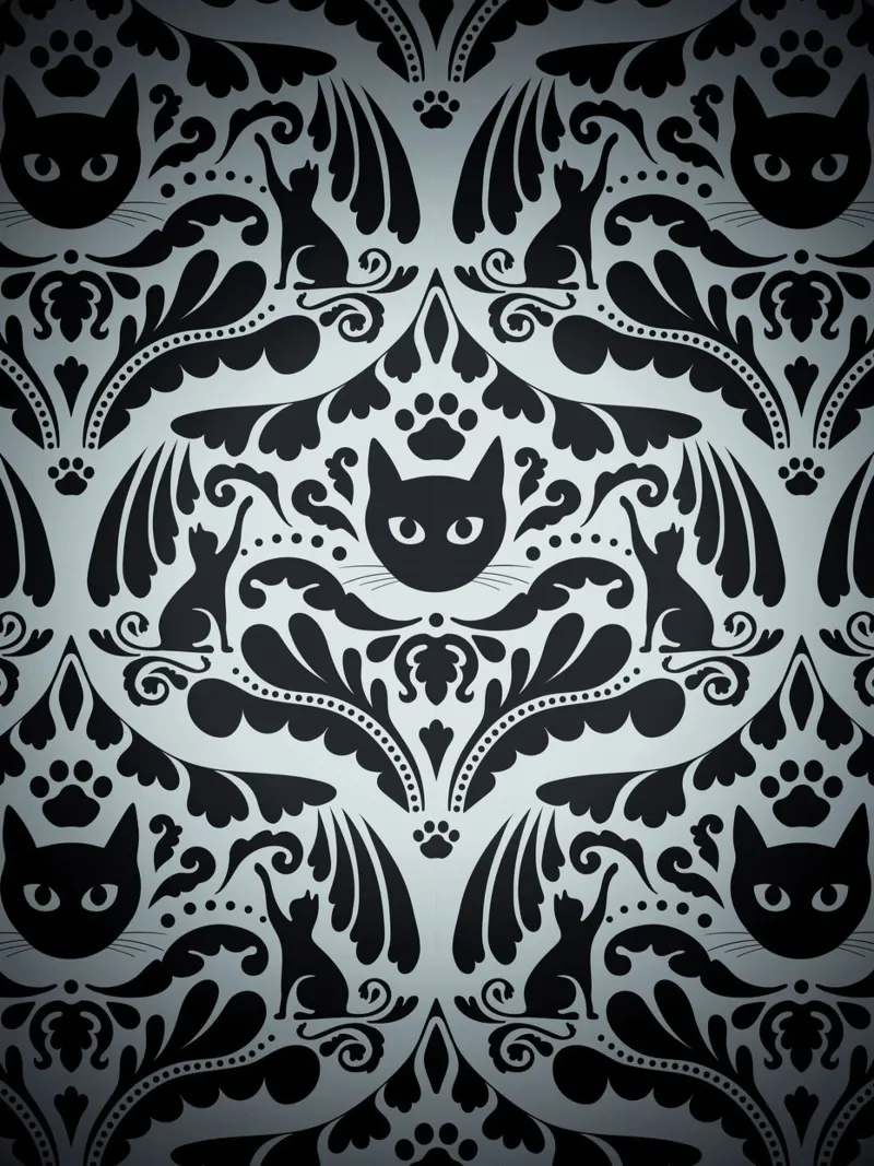 Damask Royal Cat - Elegant Black and White Decor poster da Dream Print Designs