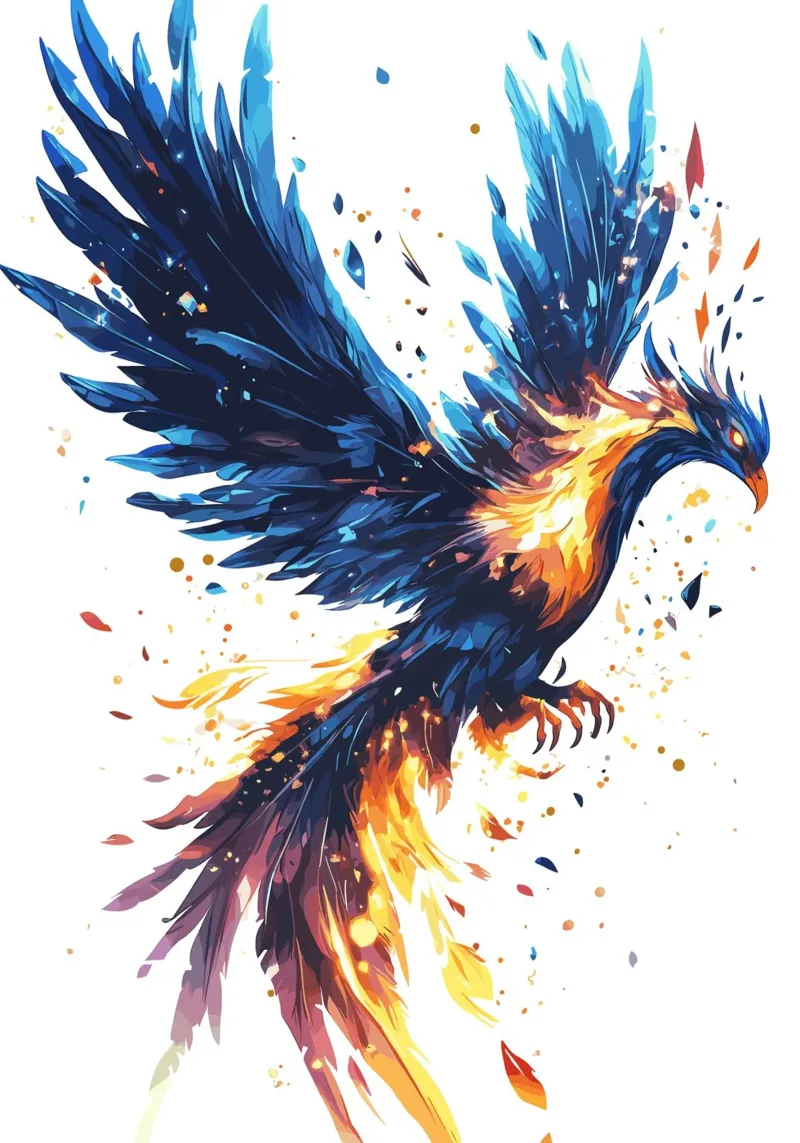 L'ascesa della fenice ardente poster con telaio in legno da pixelbull - medieval art and more