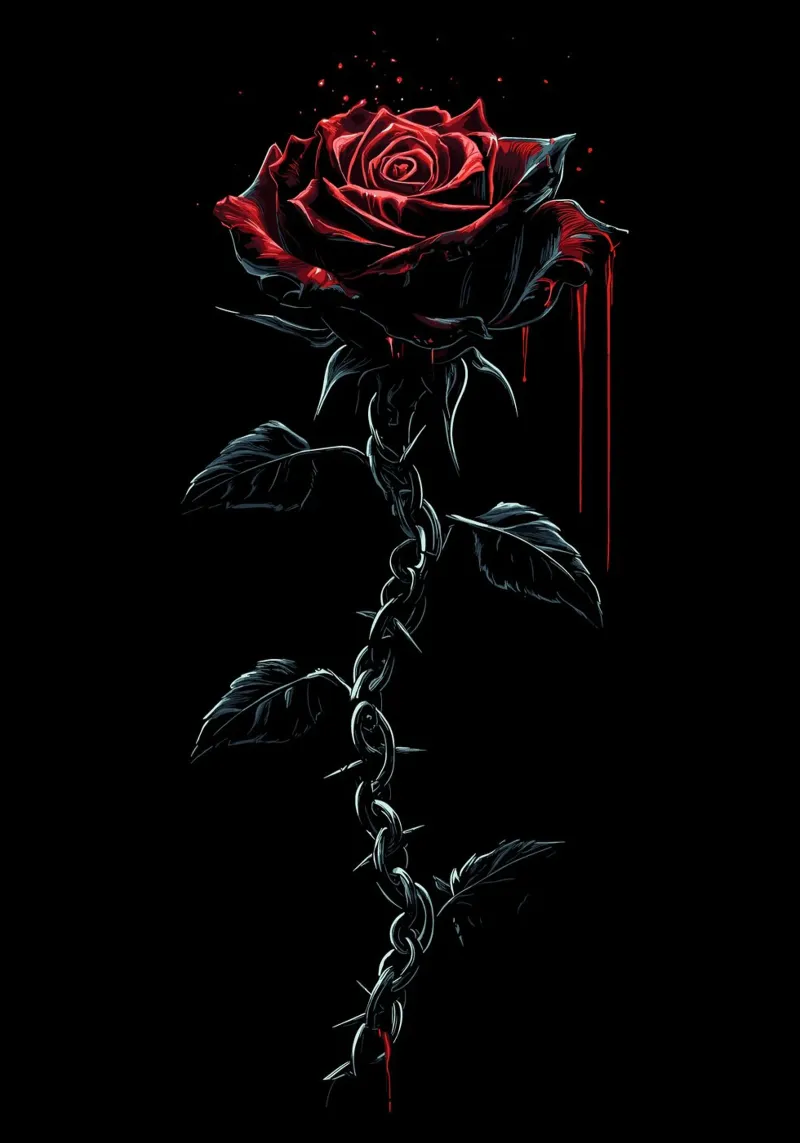 Collana di rose rosso sangue con spine poster con telaio in alluminio da pixelbull - medieval art and more