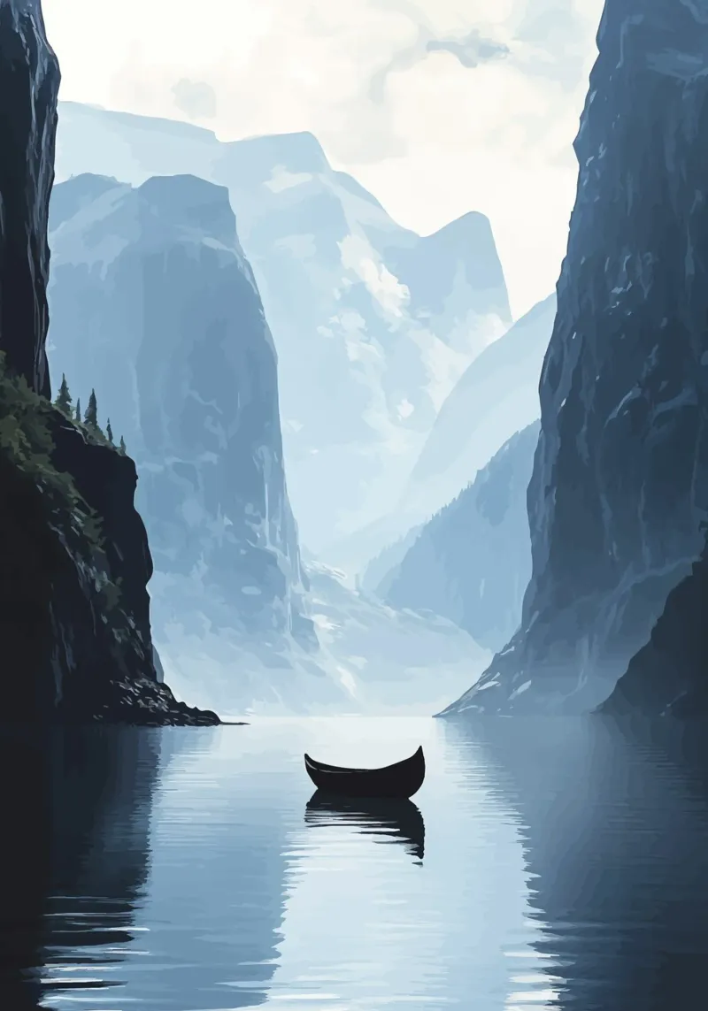 Rustige boot in de fjord canvas met Baklijst van pixelbull - medieval art and more